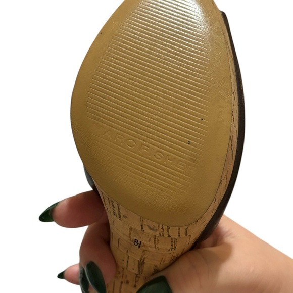 Marc Fisher Women’s 8.5 Brown Leather Cork Platform Slingback Heels Shoes - Picture 10 of 12